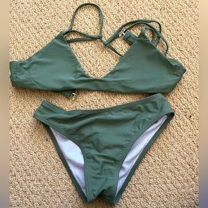 Green bathing suit cross back set from Shein